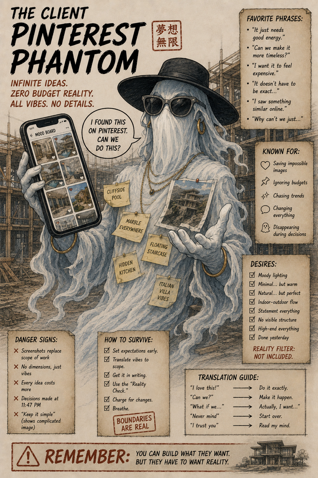 Stylish phantom holding a phone full of impossible design inspiration