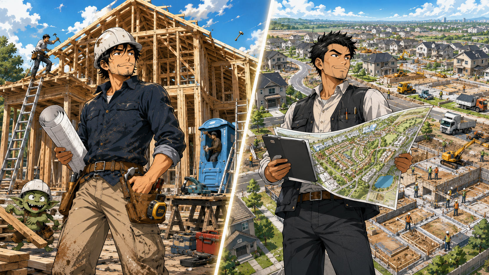Hammer Haruki with one house and Masterplan Masaru with a neighborhood map
